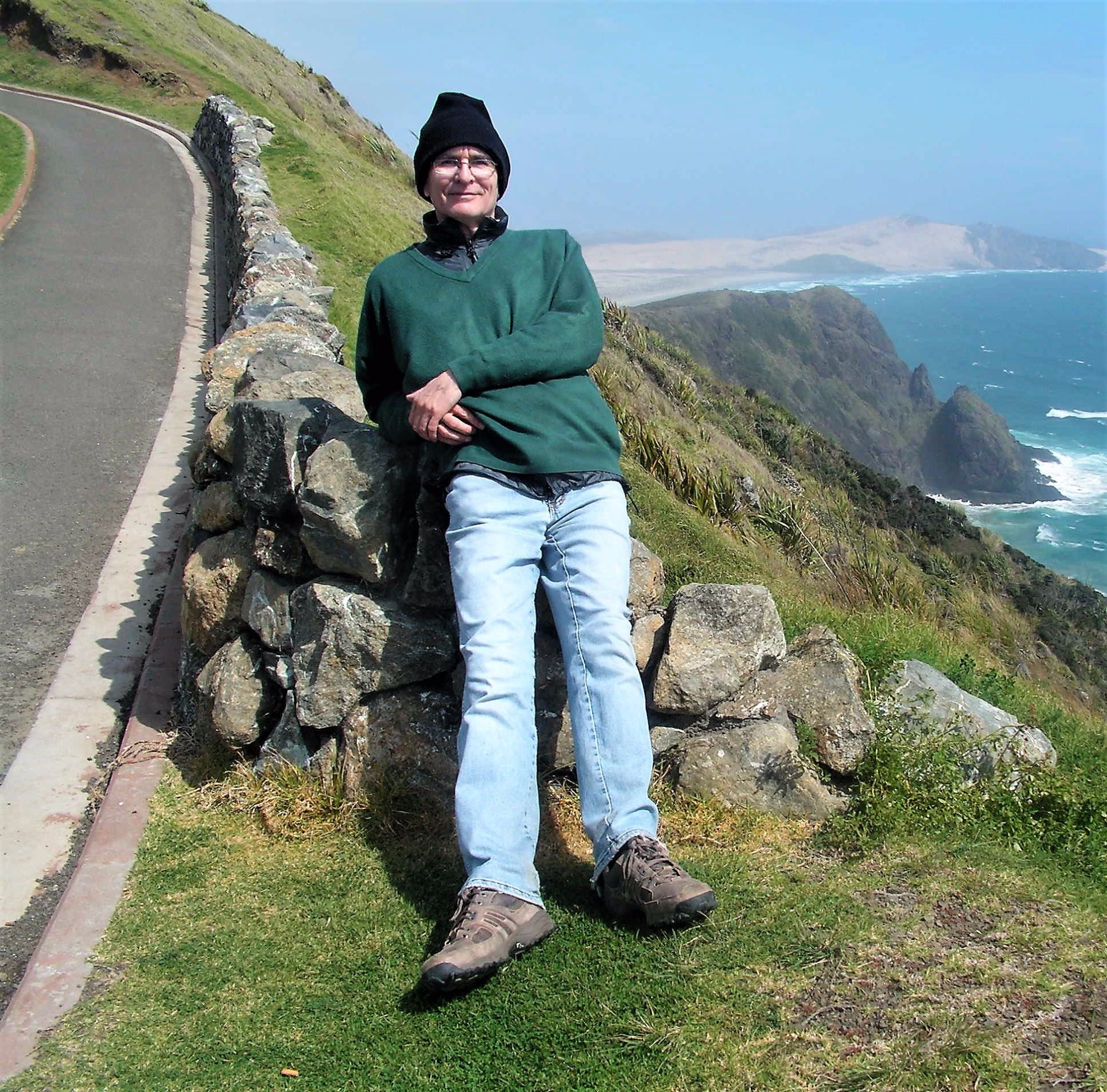 Filmmaker and writer Richard Woolley at Cape Reinga, New Zealand